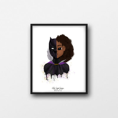Introduce a sense of empowerment and heroism into your child's space with our captivating Girl Black Panther Printable Art! This dynamic illustration celebrates strength, resilience, and the notion that anyone can embody the spirit of a hero. Inspired by the iconic Black Panther, this artwork features a bold and empowered girl ready to embrace her inner superhero.